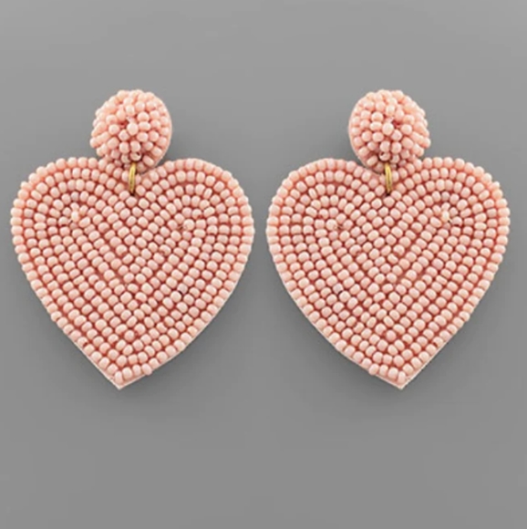 Handmade Large Pink Heart Beaded Earrings Bead Hearts Cute Statement Jewelry New - Picture 1 of 7